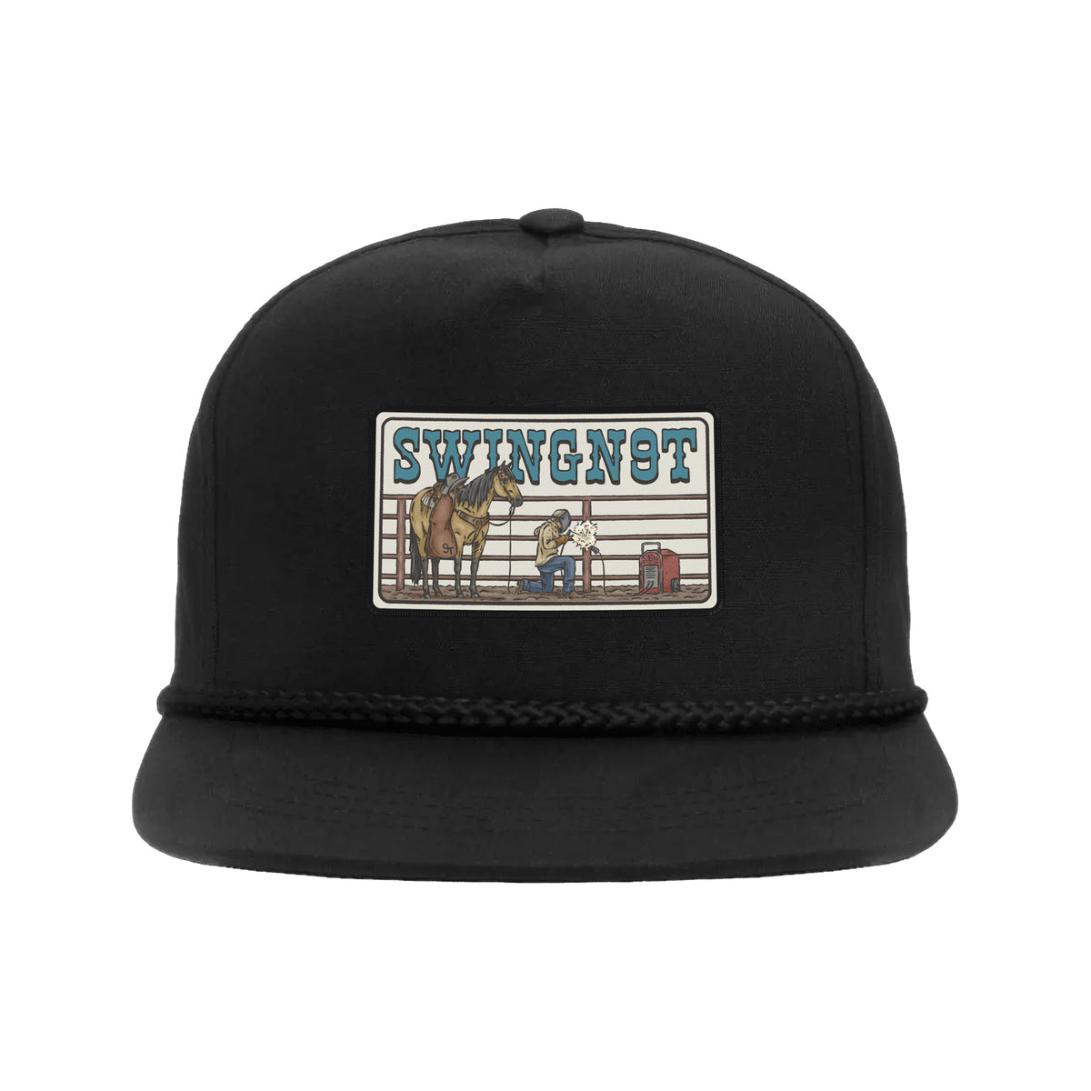 Welder Patch Yupoong 6002 Hat / Black / angle on white