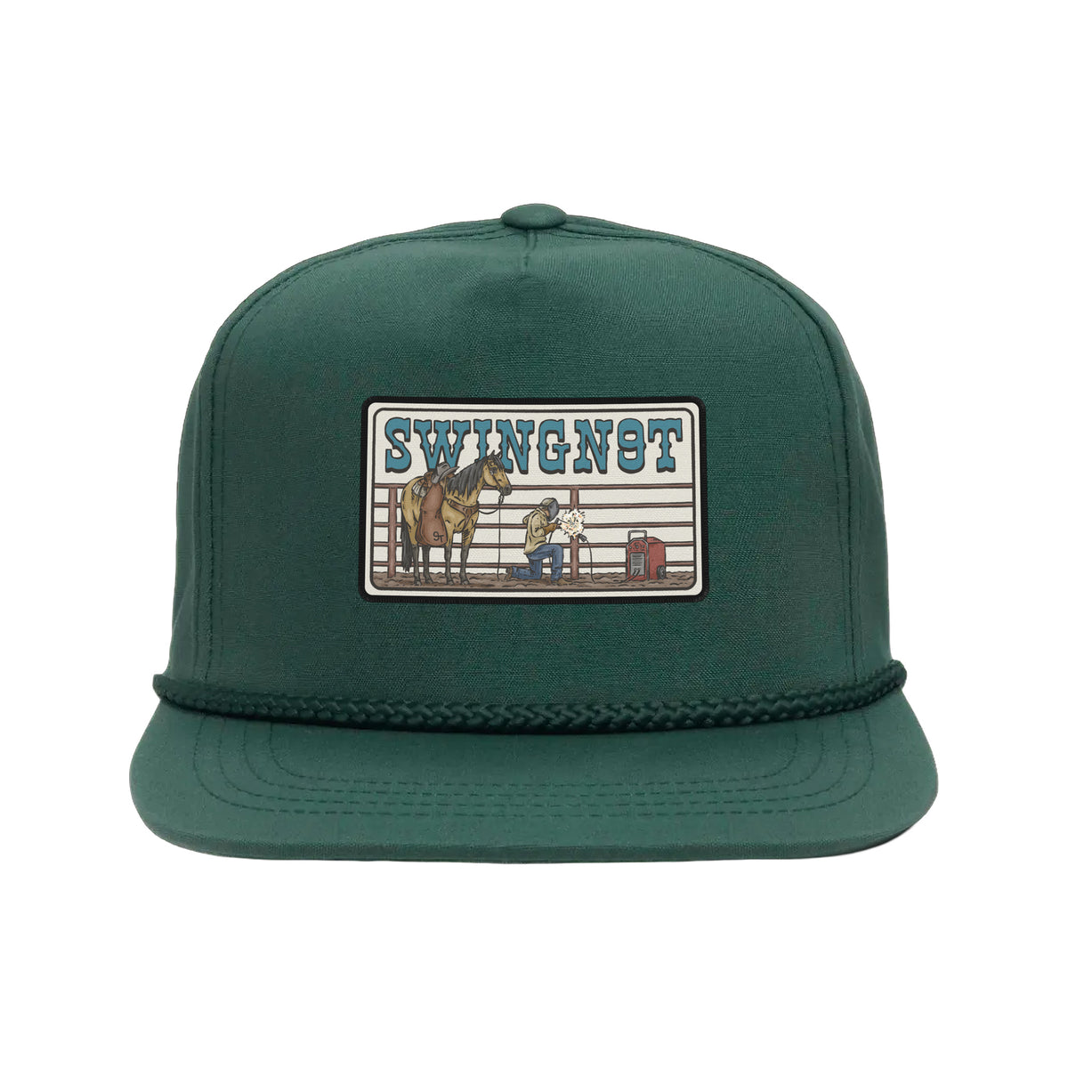 Welder Patch Yupoong 6002 Hat / Spruce / angle on white
