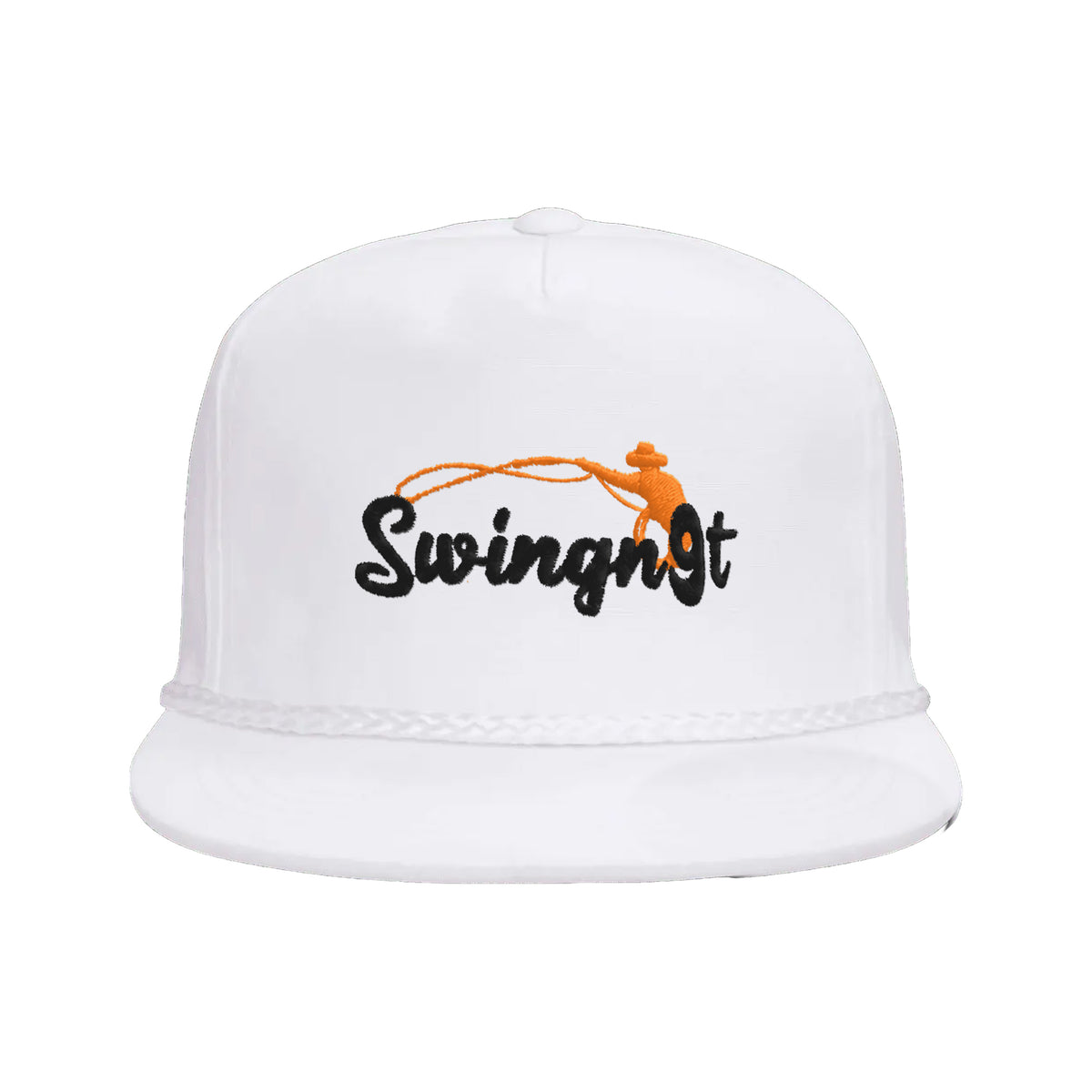 SwingN9T Roping Yupoong 6002 Hat / White / Black/Orange / angle on white