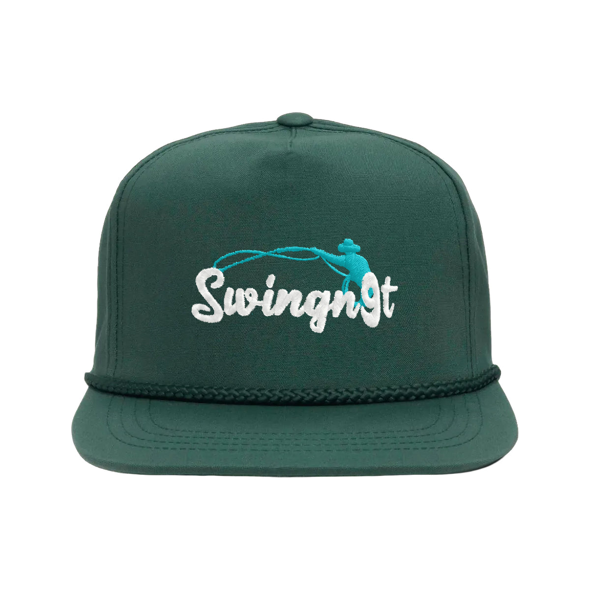 SwingN9T Roping Yupoong 6002 Hat / Spruce / White/Teal / angle on white