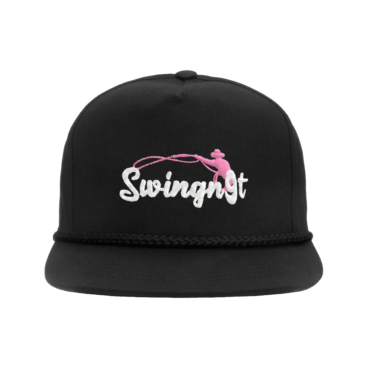 SwingN9T Roping Yupoong 6002 Hat / Black / White/Pink / angle on white