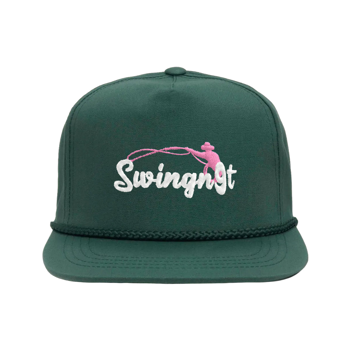 SwingN9T Roping Yupoong 6002 Hat / Spruce / White/Pink / angle on white