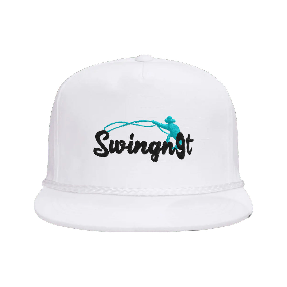 SwingN9T Roping Yupoong 6002 Hat / White / Black/Teal / angle on white
