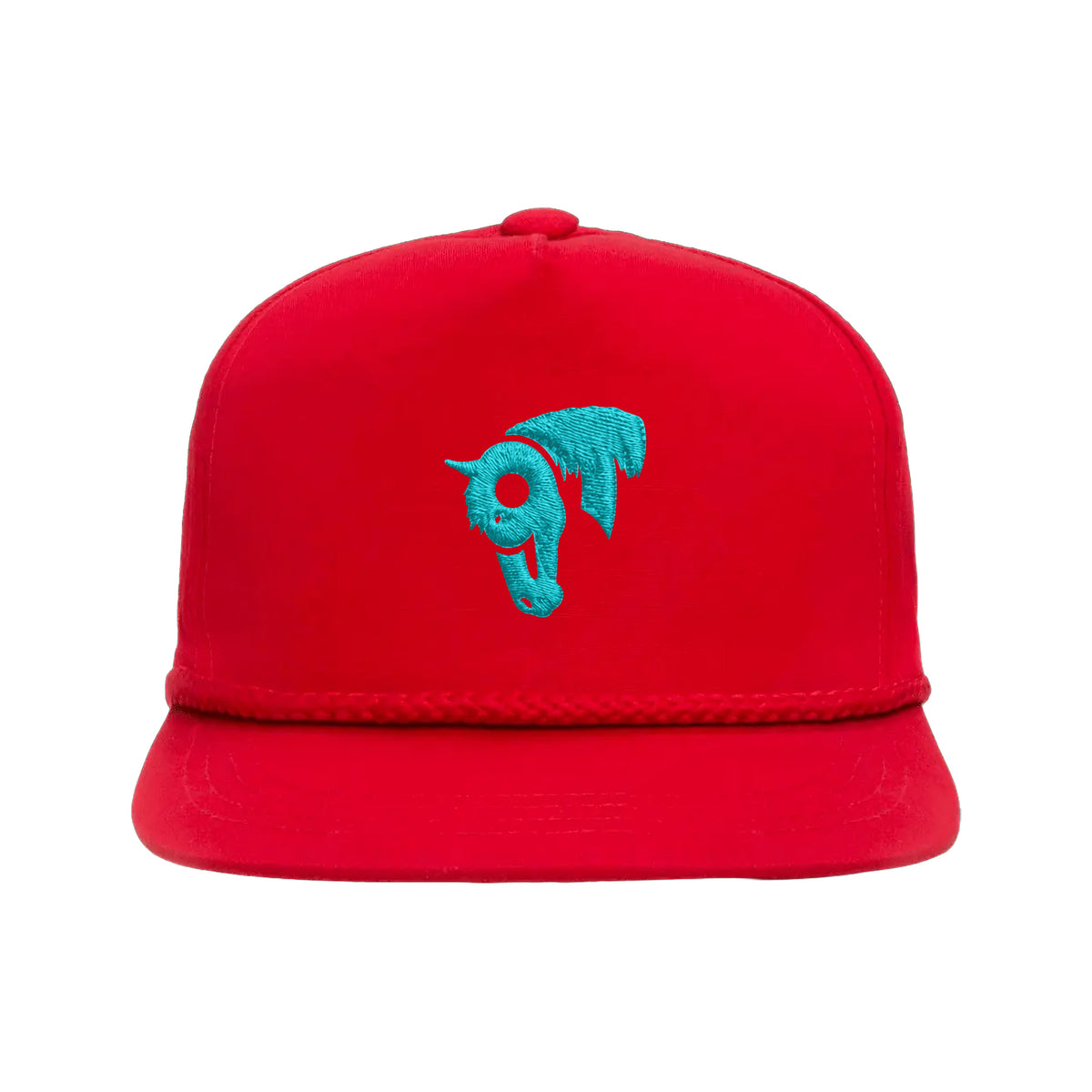 9T Horse Yupoong 6002 Hat / Red / Teal / angle on white