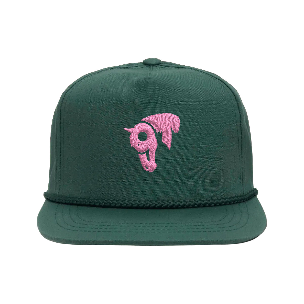 9T Horse Yupoong 6002 Hat / Spruce / Pink / angle on white