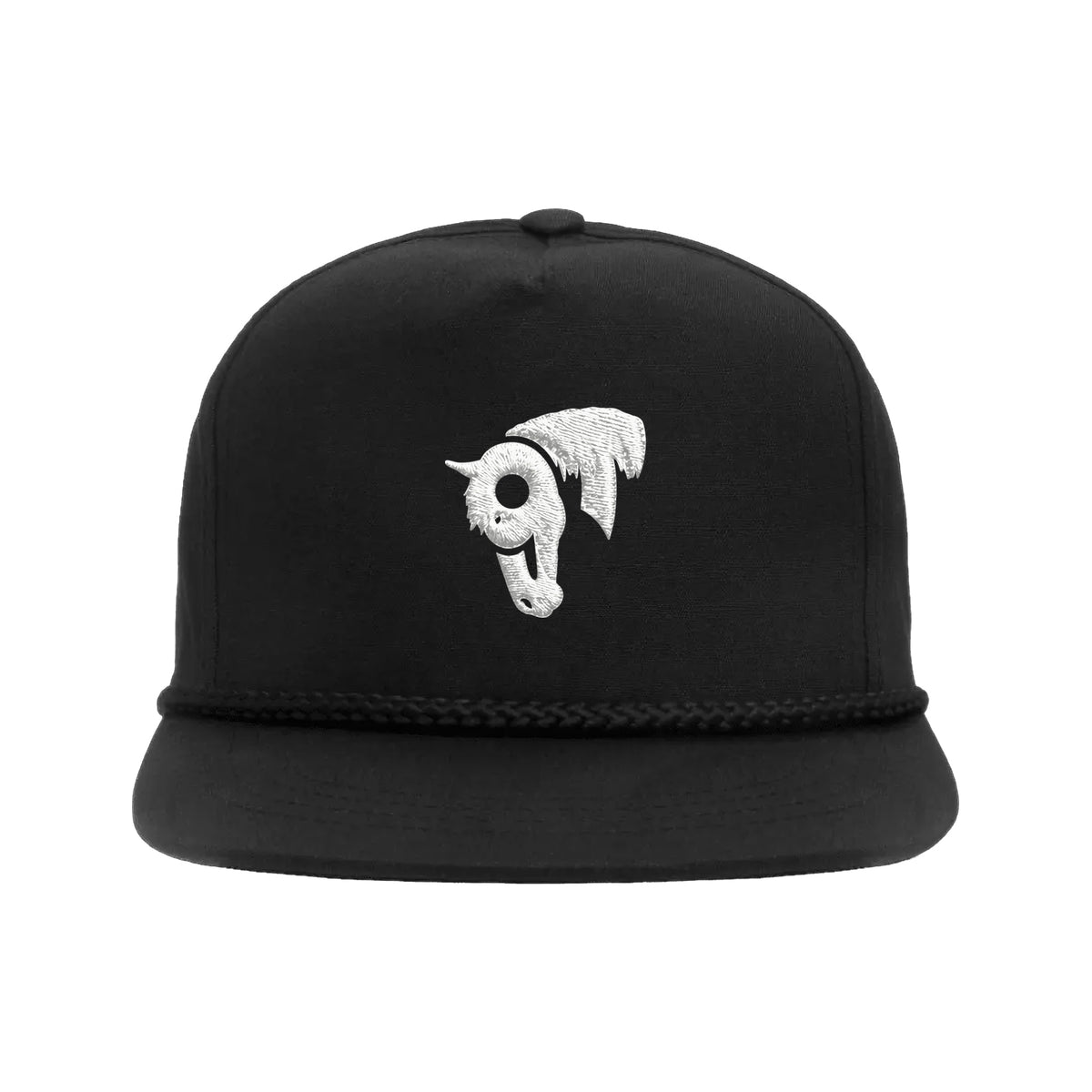 9T Horse Yupoong 6002 Hat / Black / White / angle on white