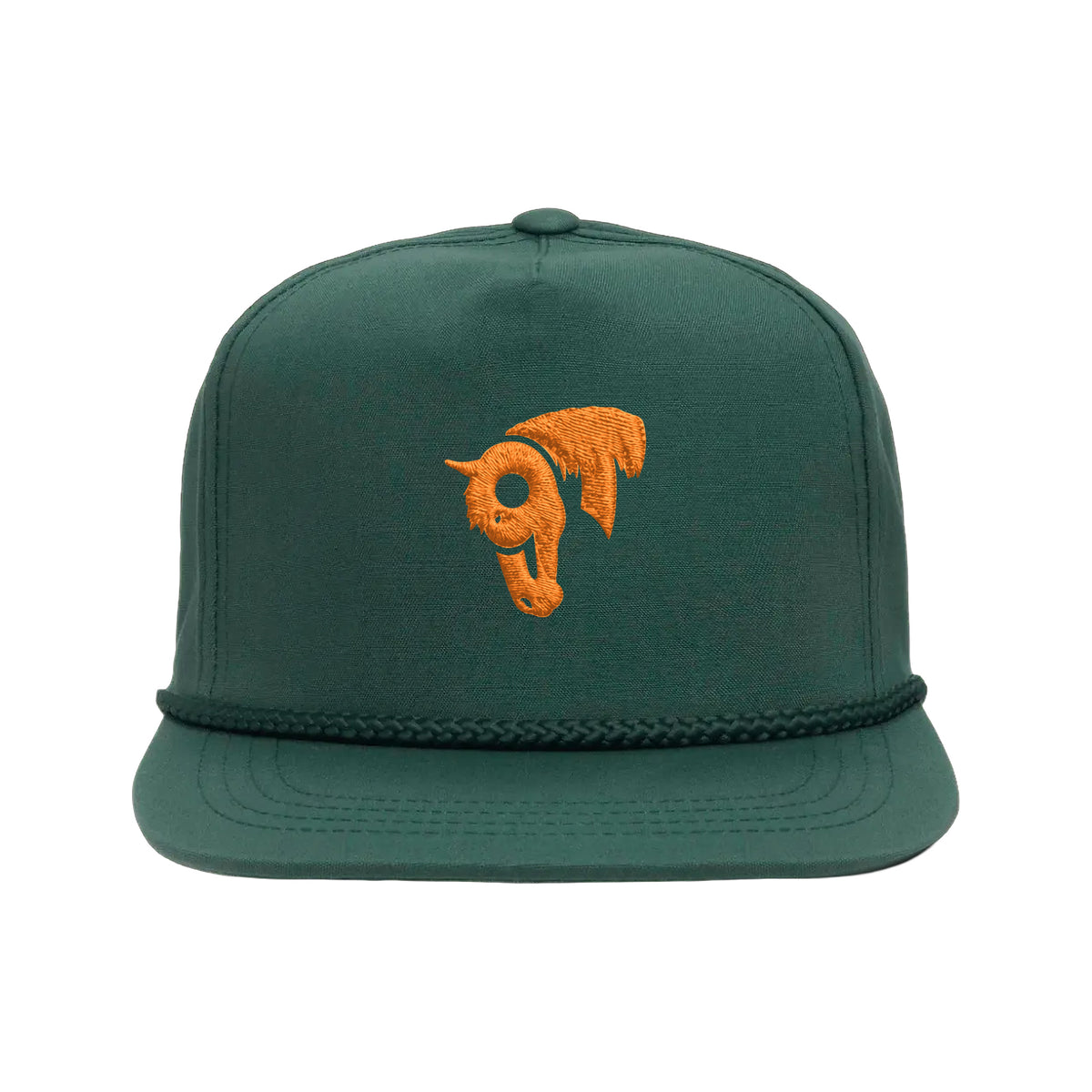 9T Horse Yupoong 6002 Hat / Spruce / Orange / angle on white