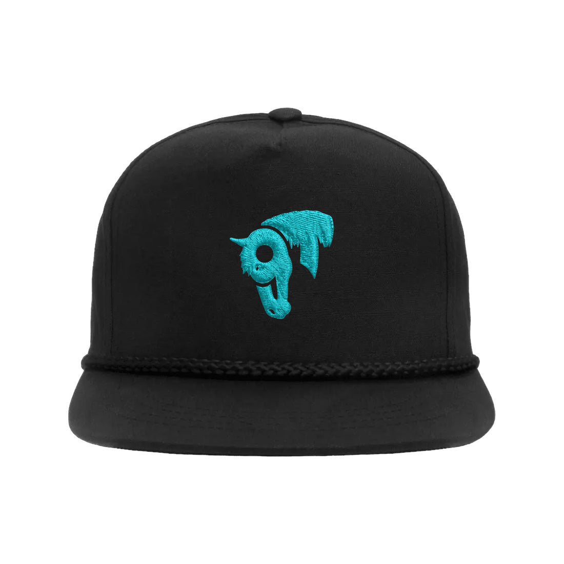 9T Horse Yupoong 6002 Hat / Black / White / angle on white