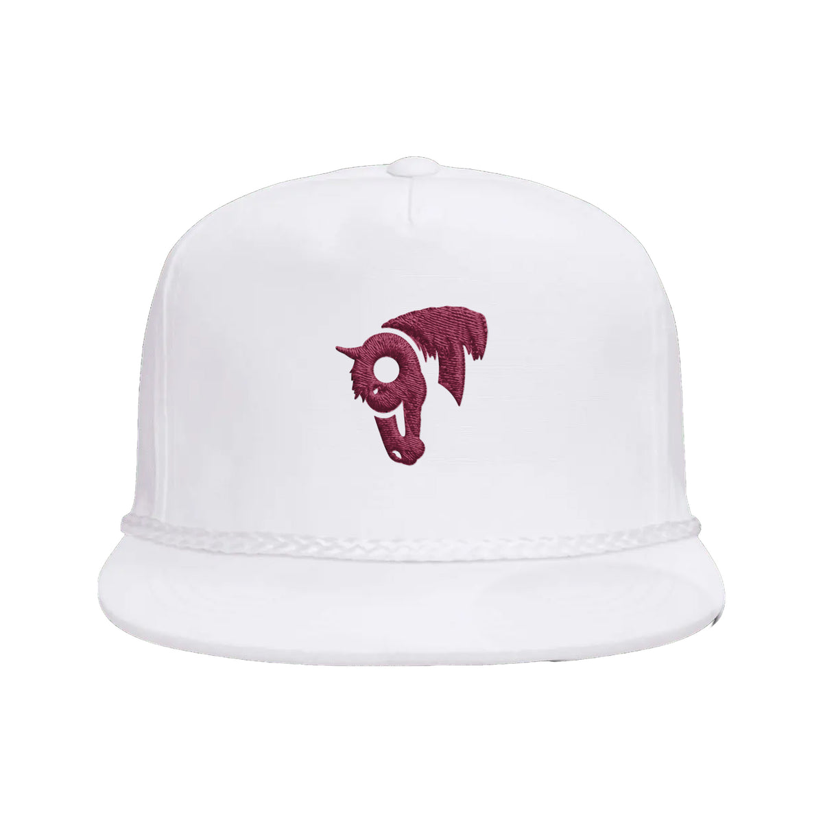 9T Horse Yupoong 6002 Hat / White / Maroon / angle on white