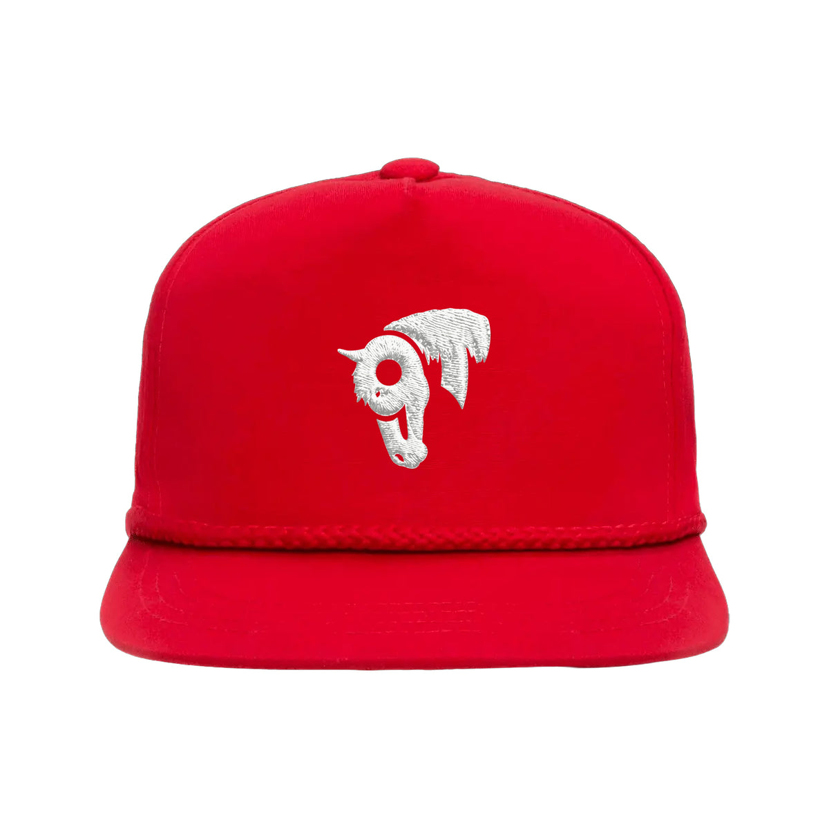9T Horse Yupoong 6002 Hat / Red / White / angle on white