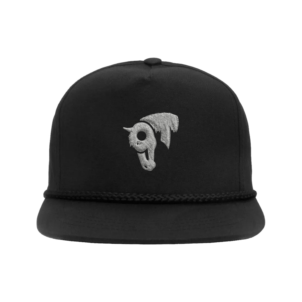 9T Horse Yupoong 6002 Hat / Black / Grey / angle on white