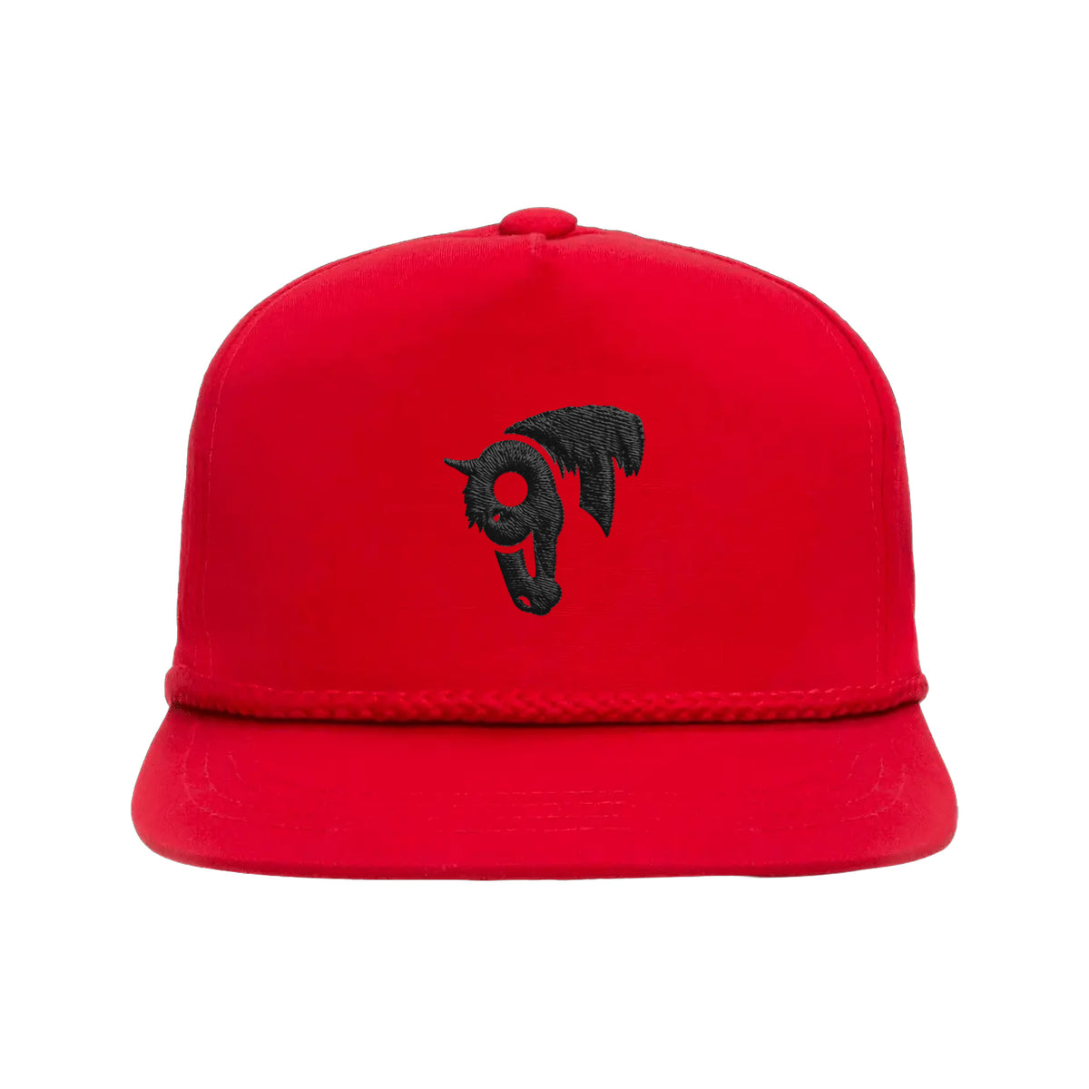 9T Horse Yupoong 6002 Hat / Red / Black / angle on white