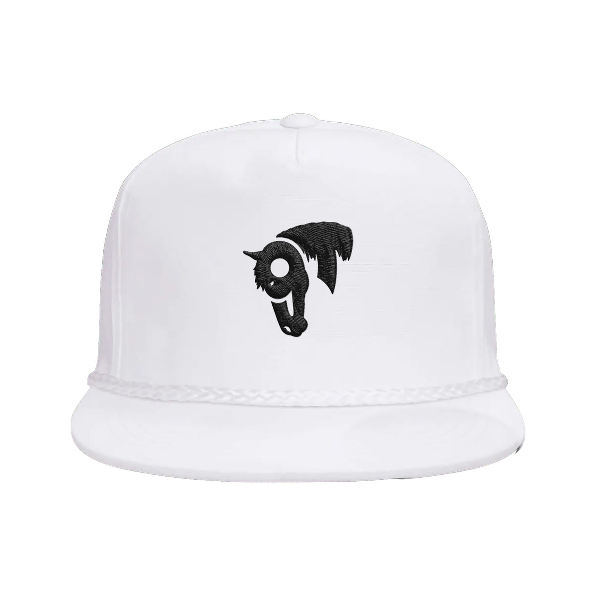 9T Horse Yupoong 6002 Hat / White / Black / angle on white