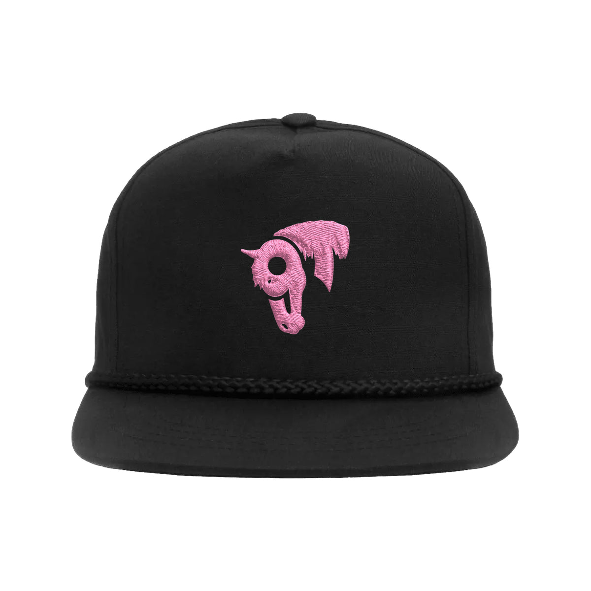 9T Horse Yupoong 6002 Hat / Black / Pink / angle on white