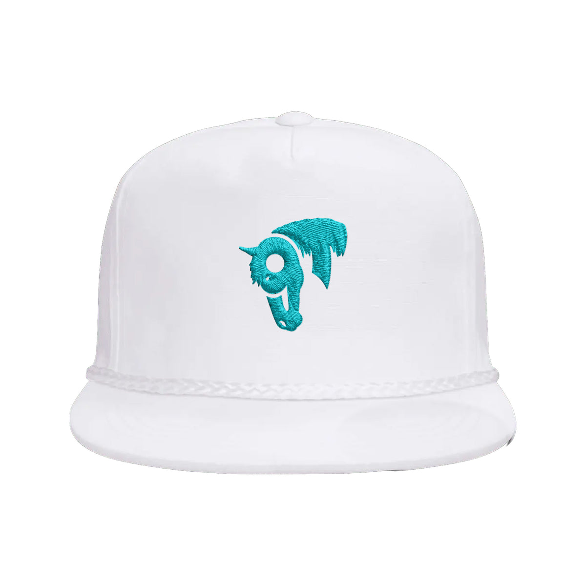 9T Horse Yupoong 6002 Hat / White / Teal / angle on white