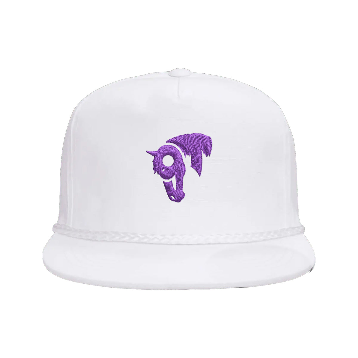 9T Horse Yupoong 6002 Hat / White / Purple / angle on white