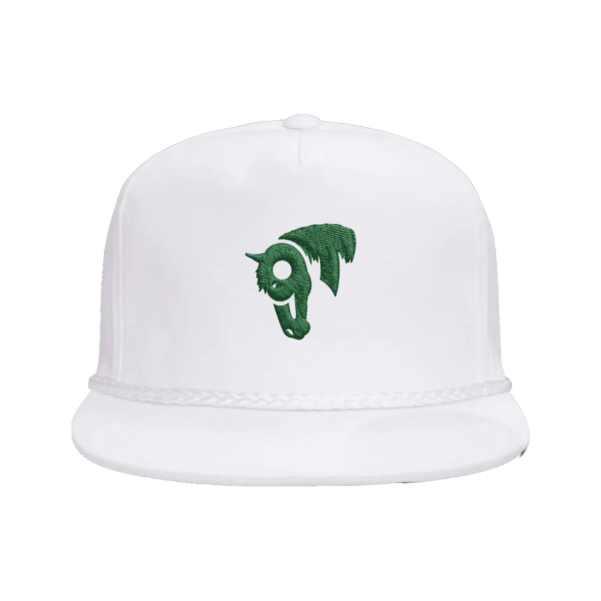 9T Horse Yupoong 6002 Hat / White / Dark Green / angle on white
