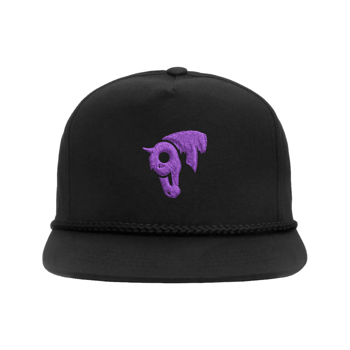 9T Horse Yupoong 6002 Hat / Black / Purple / angle on white