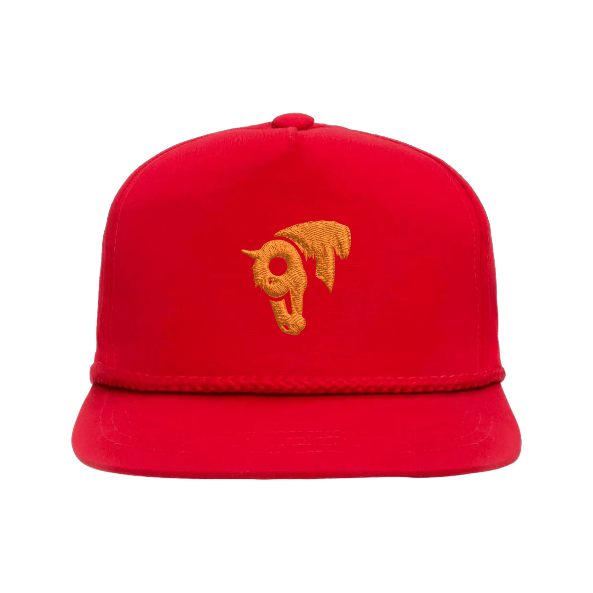 9T Horse Yupoong 6002 Hat / Red / Orange / angle on white