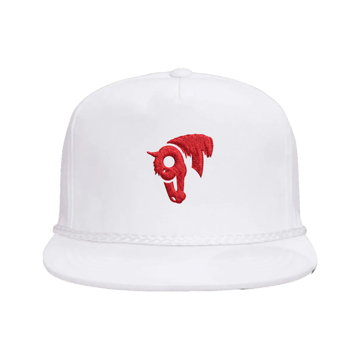 9T Horse Yupoong 6002 Hat / White / Red / angle on white