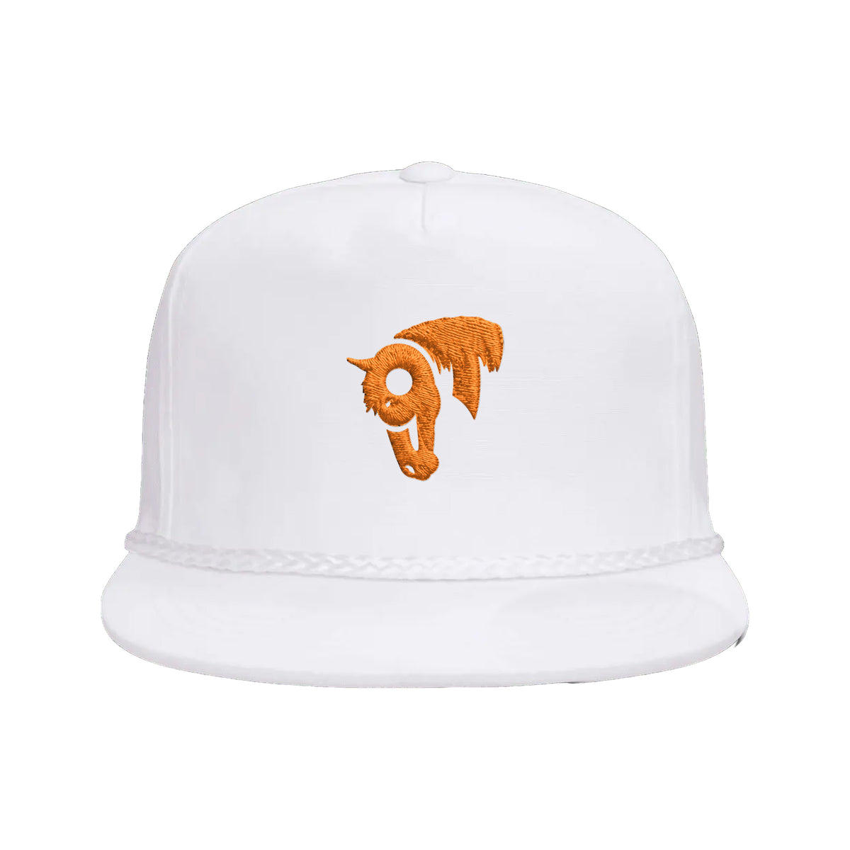 9T Horse Yupoong 6002 Hat / White / Orange / angle on white