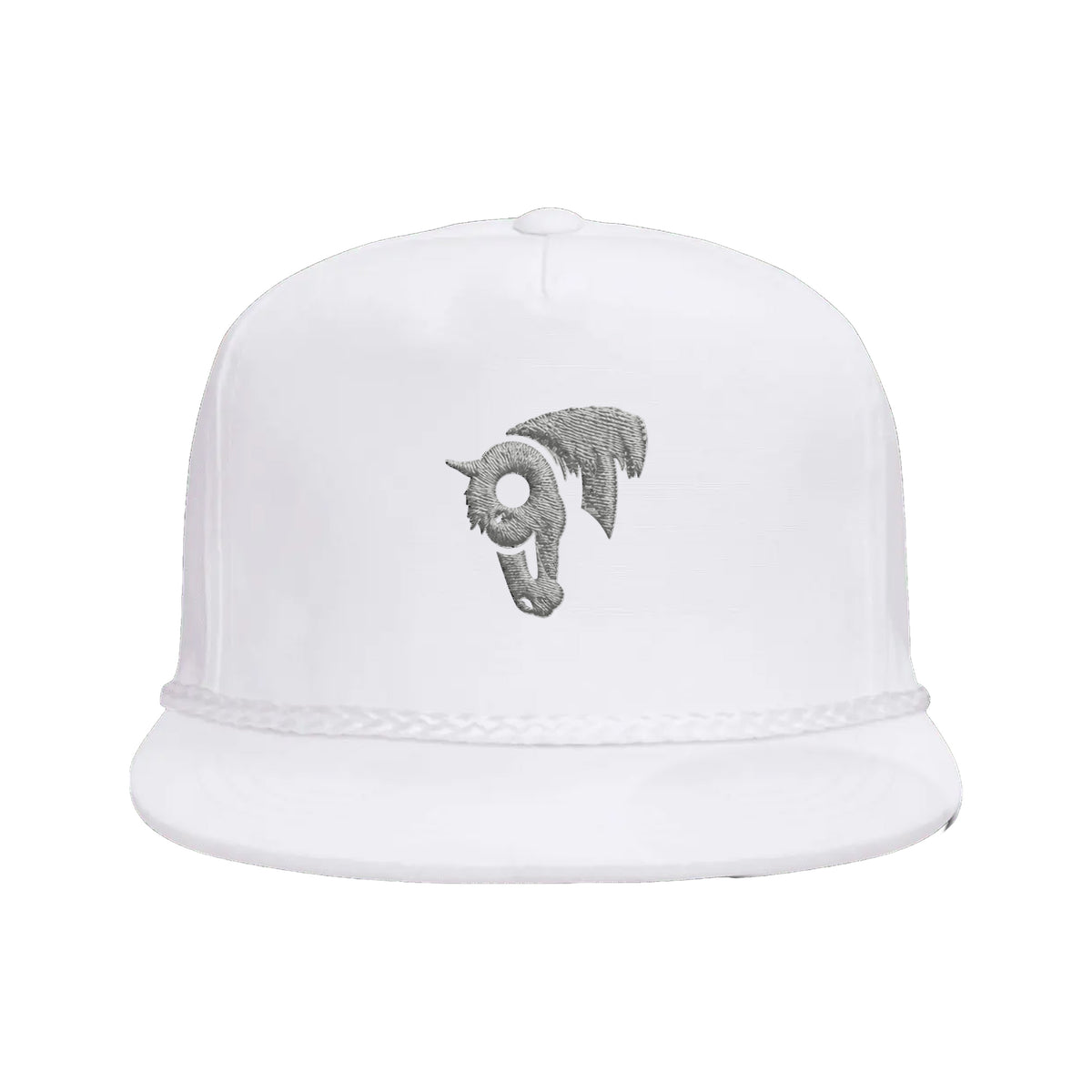 9T Horse Yupoong 6002 Hat / White / Grey / angle on white
