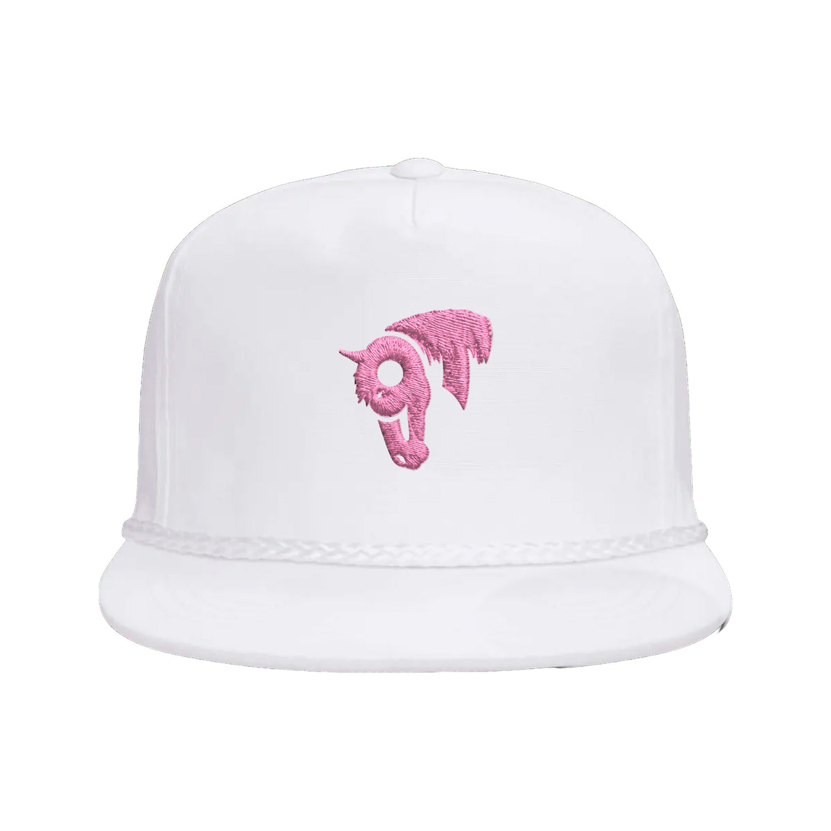 9T Horse Yupoong 6002 Hat / White / Pink / angle on white