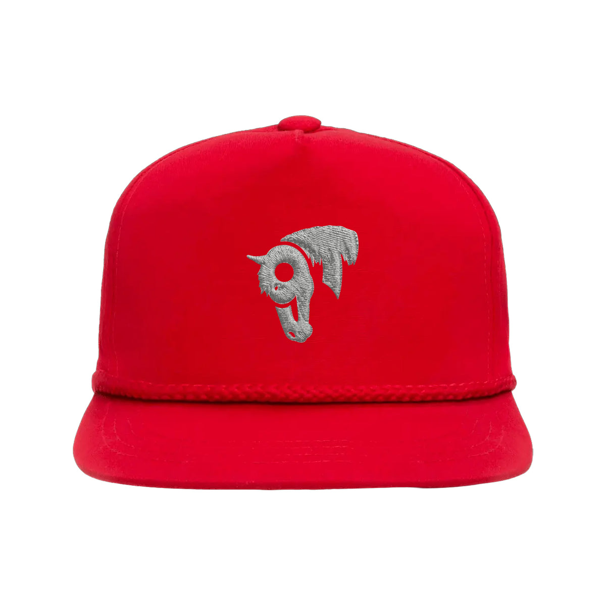 9T Horse Yupoong 6002 Hat / Red / Grey / angle on white