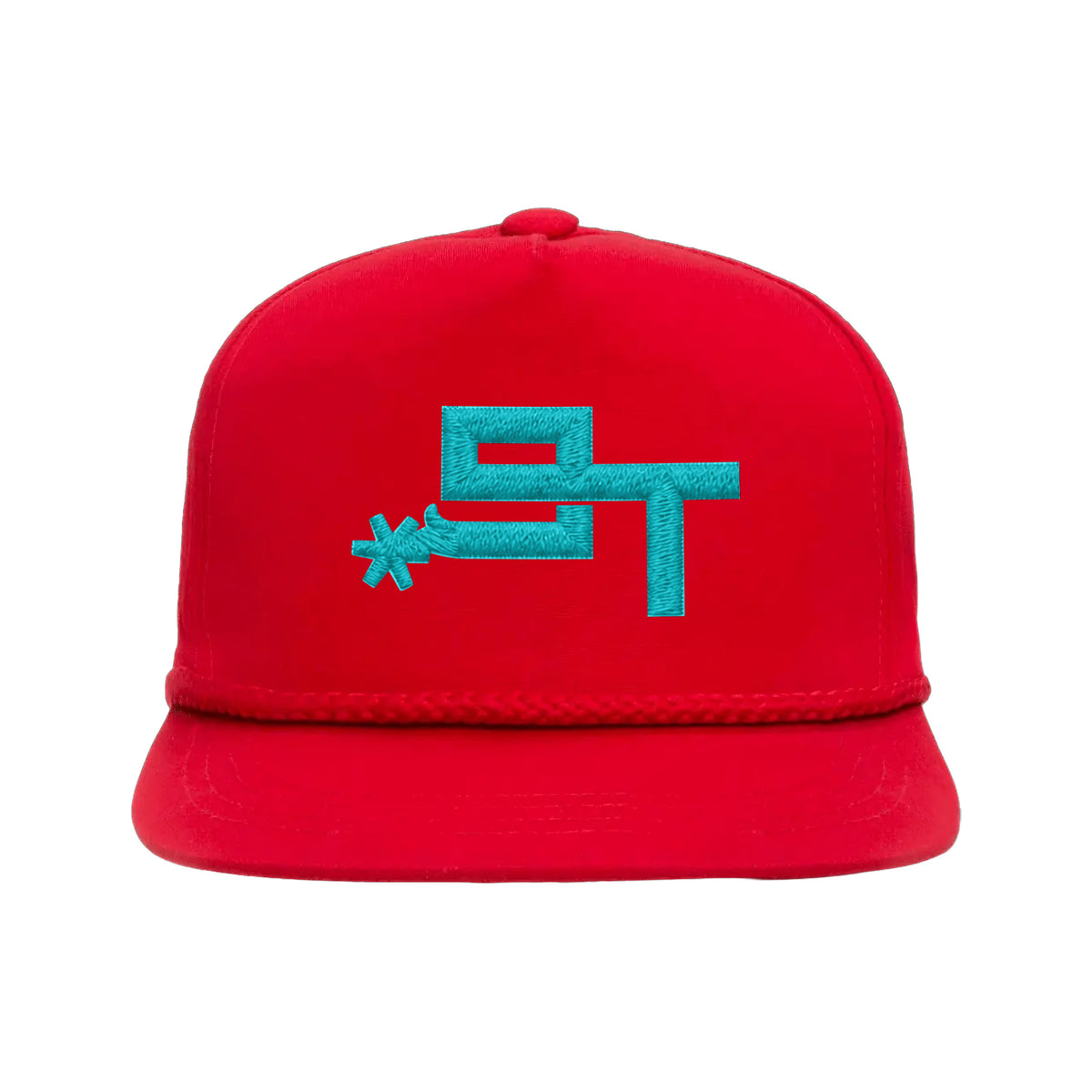 9T Spur Yupoong 6002 Hat / Red / Teal / angle on white