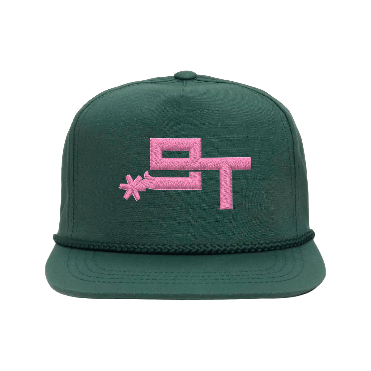 9T Spur Yupoong 6002 Hat / Spruce / Pink / angle on white