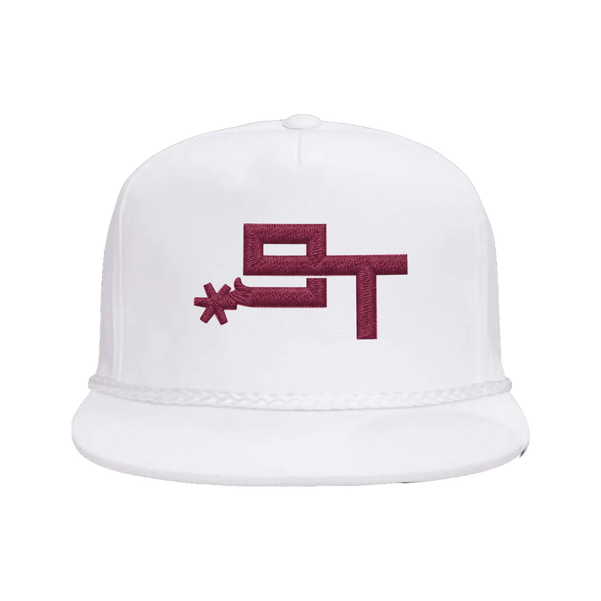 9T Spur Yupoong 6002 Hat / White / Maroon / angle on white