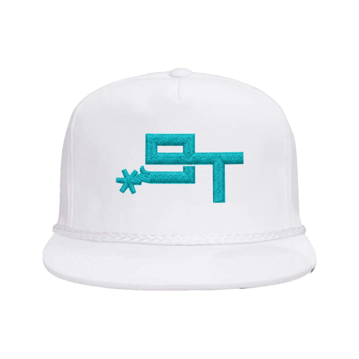9T Spur Yupoong 6002 Hat / White / Teal / angle on white