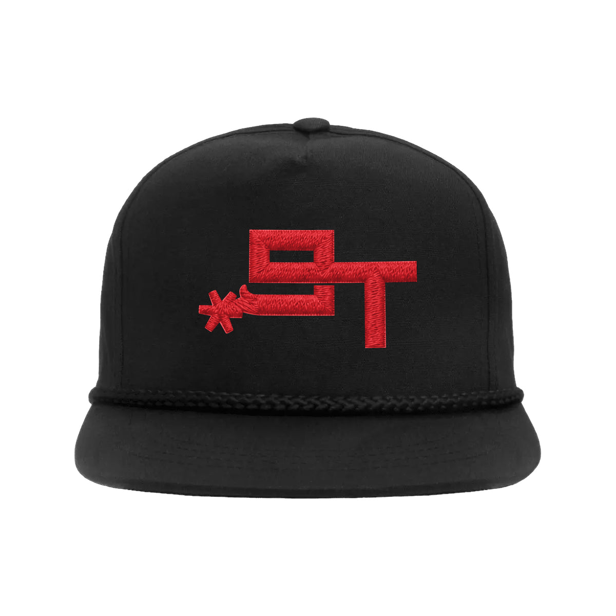 9T Spur Yupoong 6002 Hat / Black / Red / angle on white