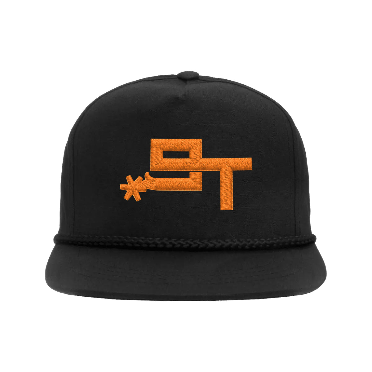 9T Spur Yupoong 6002 Hat / Black / Orange / angle on white