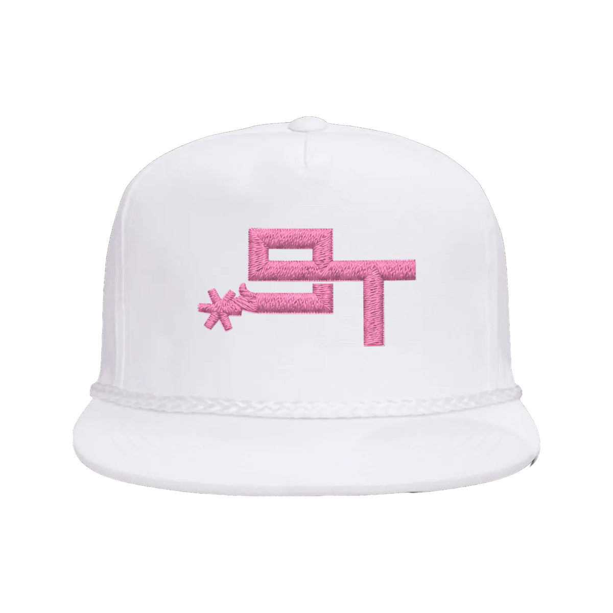 9T Spur Yupoong 6002 Hat / White / Pink / angle on white