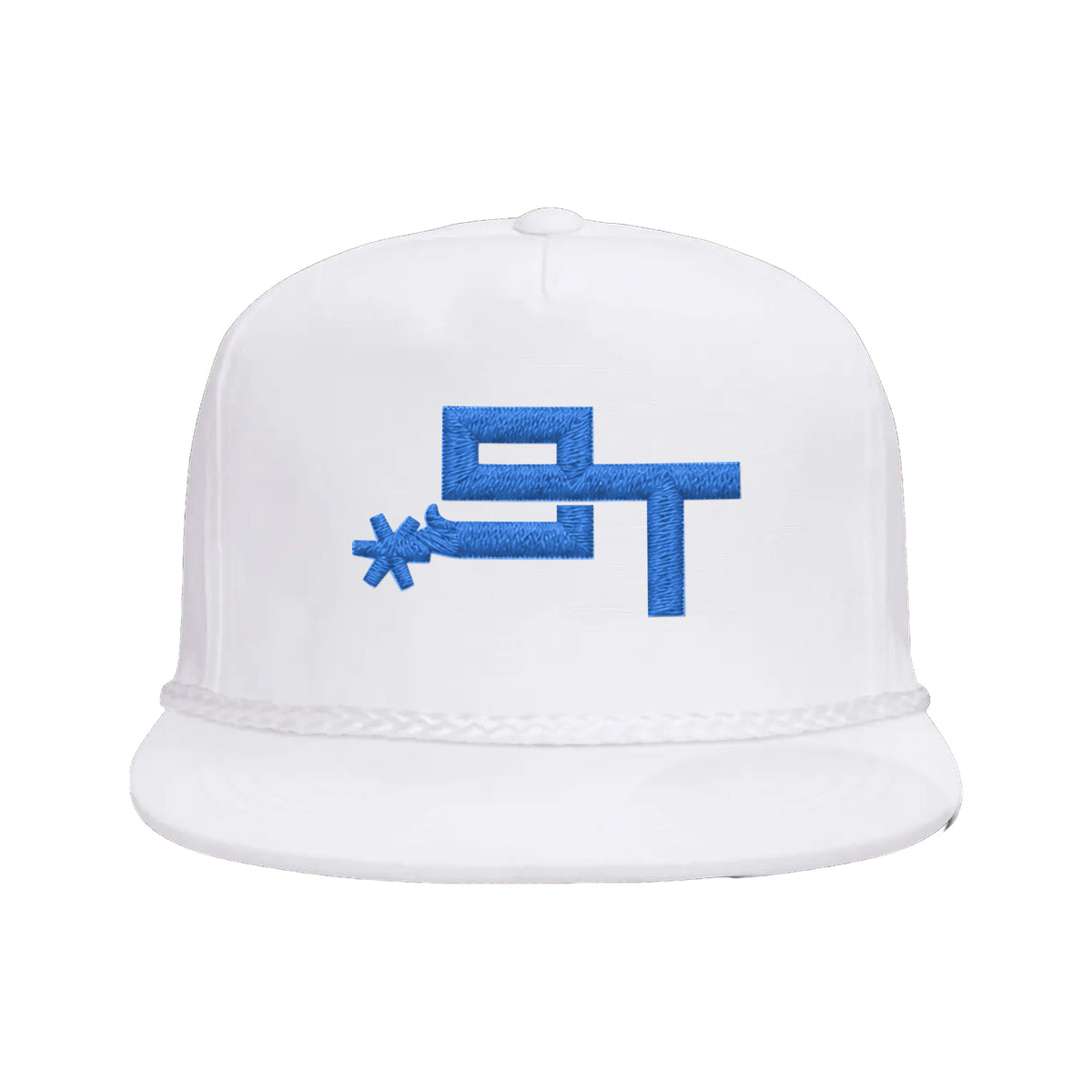 9T Spur Yupoong 6002 Hat / White / Blue / angle on white