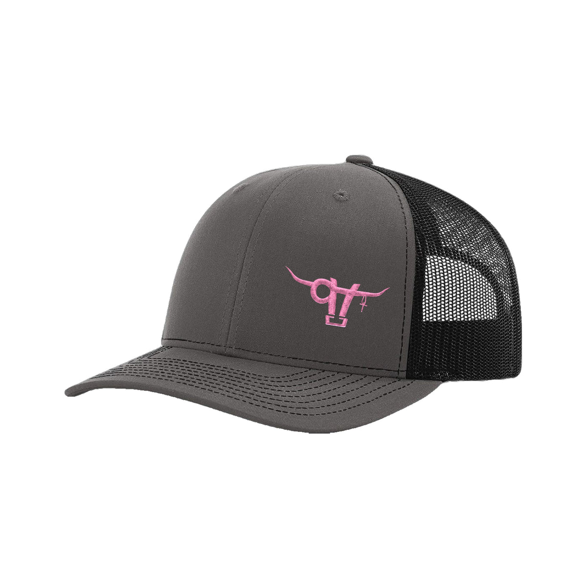 SwingN9T Bull Richardson 112 Hat / Charcoal/Black / Pink / angle on white