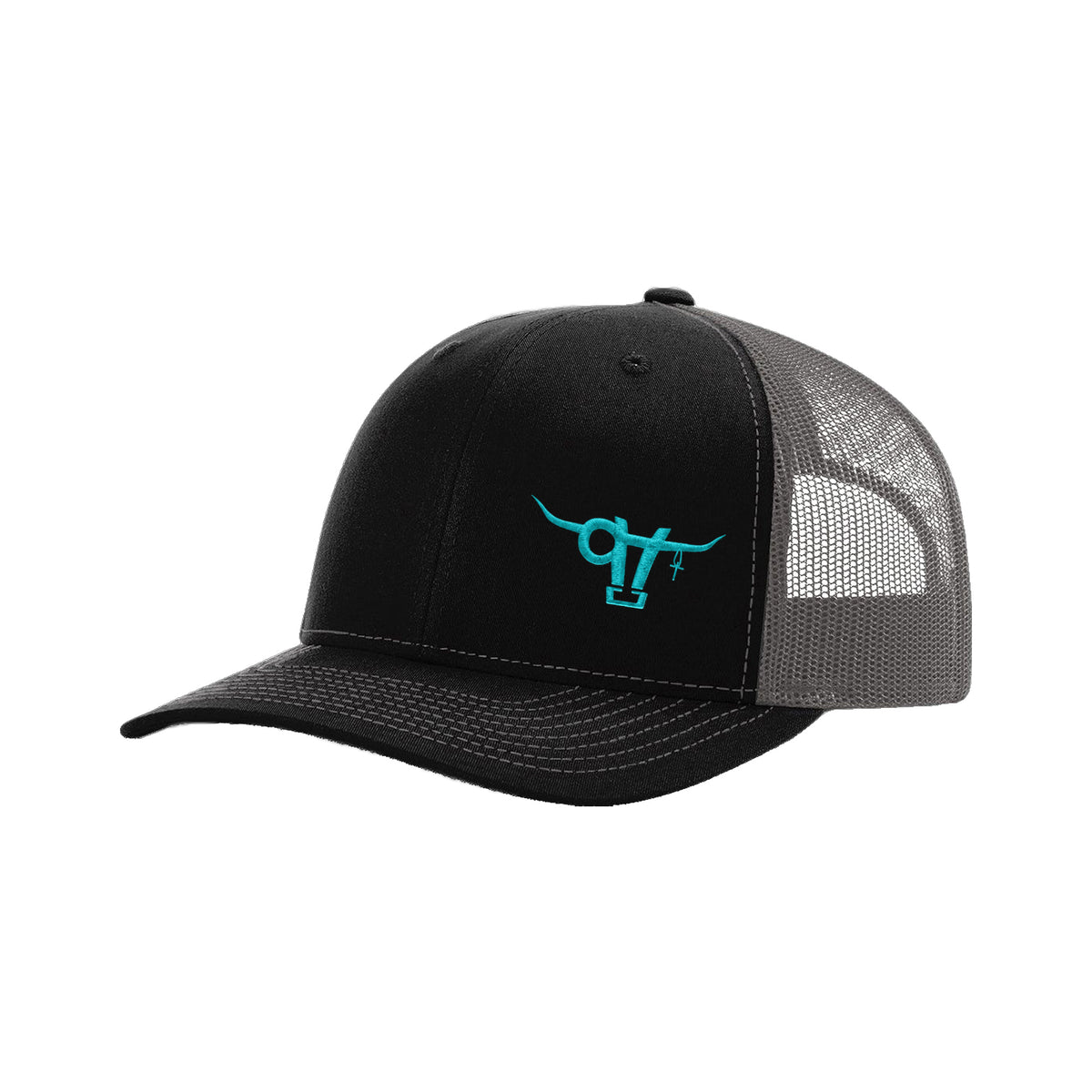 SwingN9T Bull Richardson 112 Hat / Black/Charcoal / Teal / angle on white