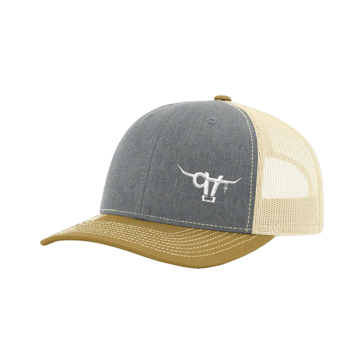 SwingN9T Bull Richardson 112 Hat / Heather Grey/Birch/Amber Gold / White / angle on white