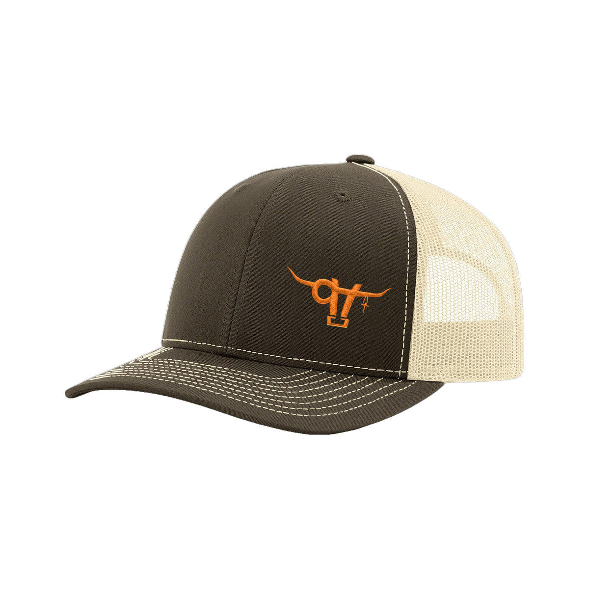SwingN9T Bull Richardson 112 Hat / Chocolate Chip/Birch / Orange / angle on white