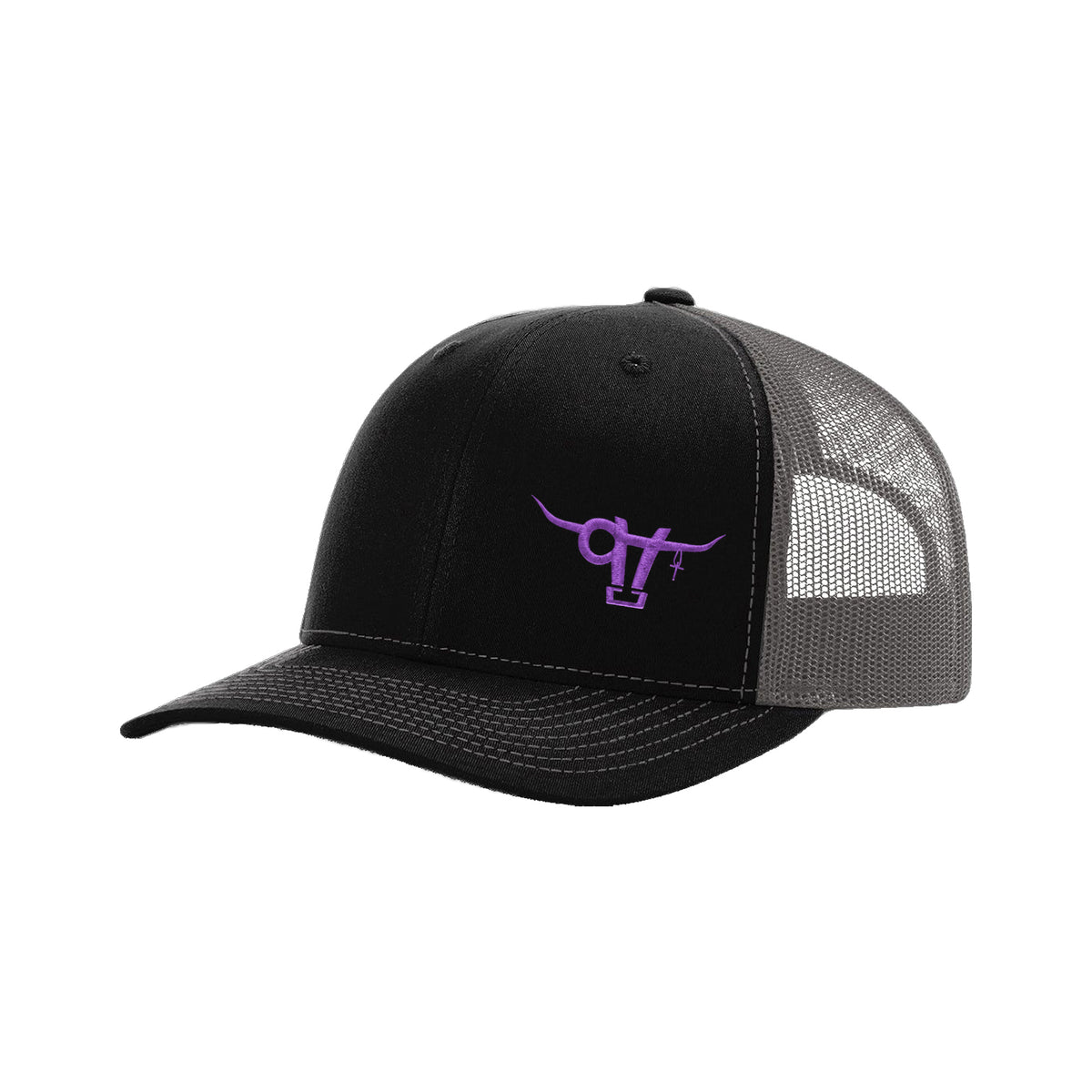SwingN9T Bull Richardson 112 Hat / Black/Charcoal / Purple / angle on white