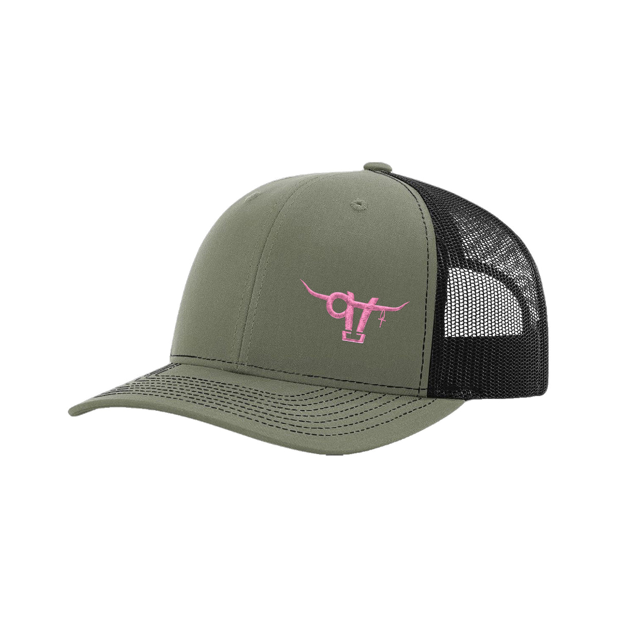 SwingN9T Bull Richardson 112 Hat / Loden/Black / Pink / angle on white