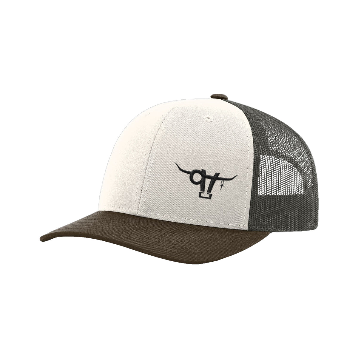 SwingN9T Bull Richardson 112 Hat / Cream/Grey Brown/Brown / Black / angle on white
