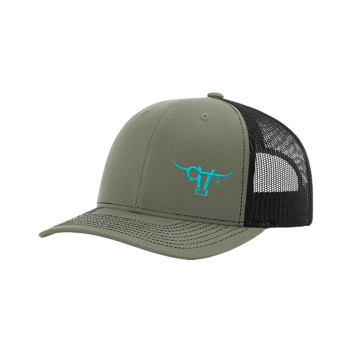 SwingN9T Bull Richardson 112 Hat / Loden/Black / Teal / angle on white