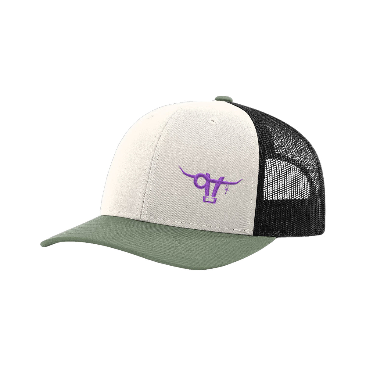 SwingN9T Bull Richardson 112 Hat / Cream/Black/Loden / Purple / angle on white