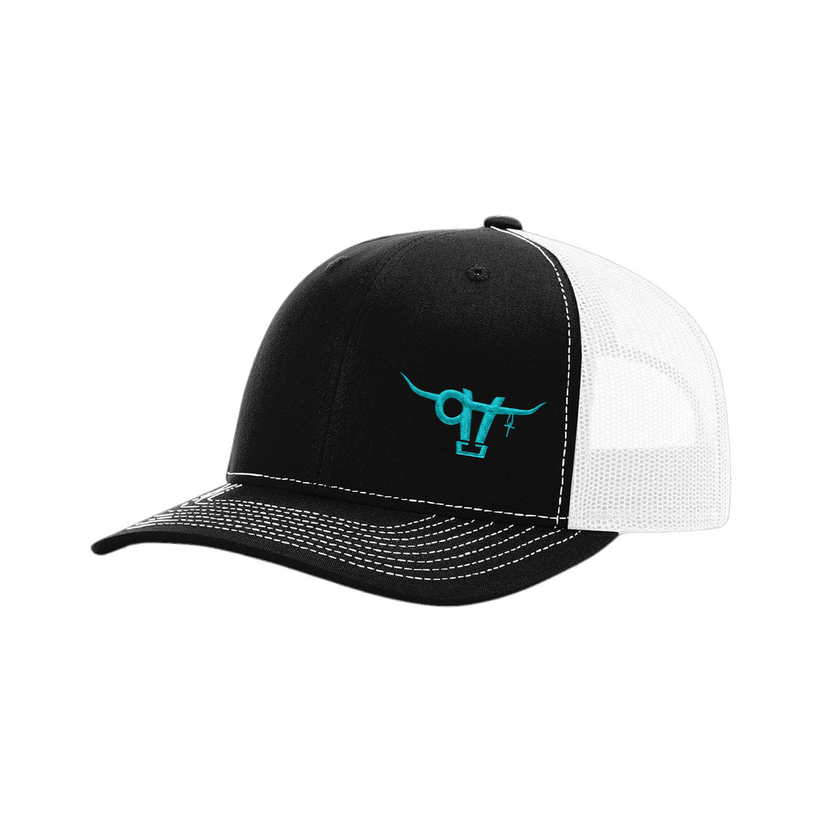 SwingN9T Bull Richardson 112 Hat / Black/White / Teal / angle on white