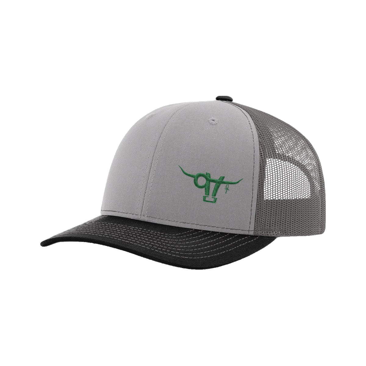 SwingN9T Bull Richardson 112 Hat / Grey/Charcoal/Black / Dark Green / angle on white