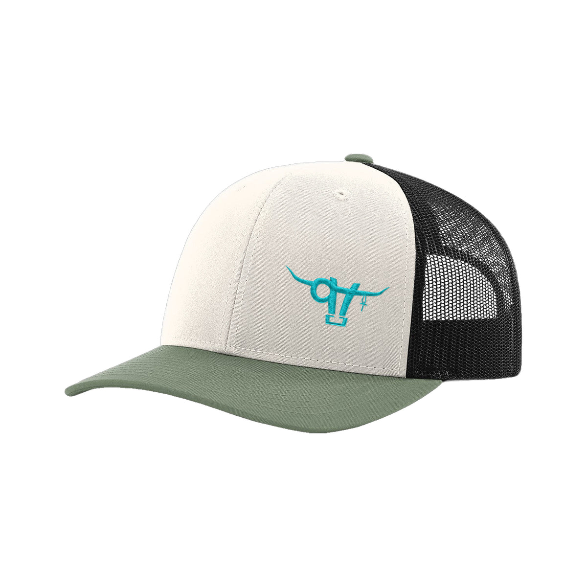 SwingN9T Bull Richardson 112 Hat / Cream/Black/Loden / Teal / angle on white