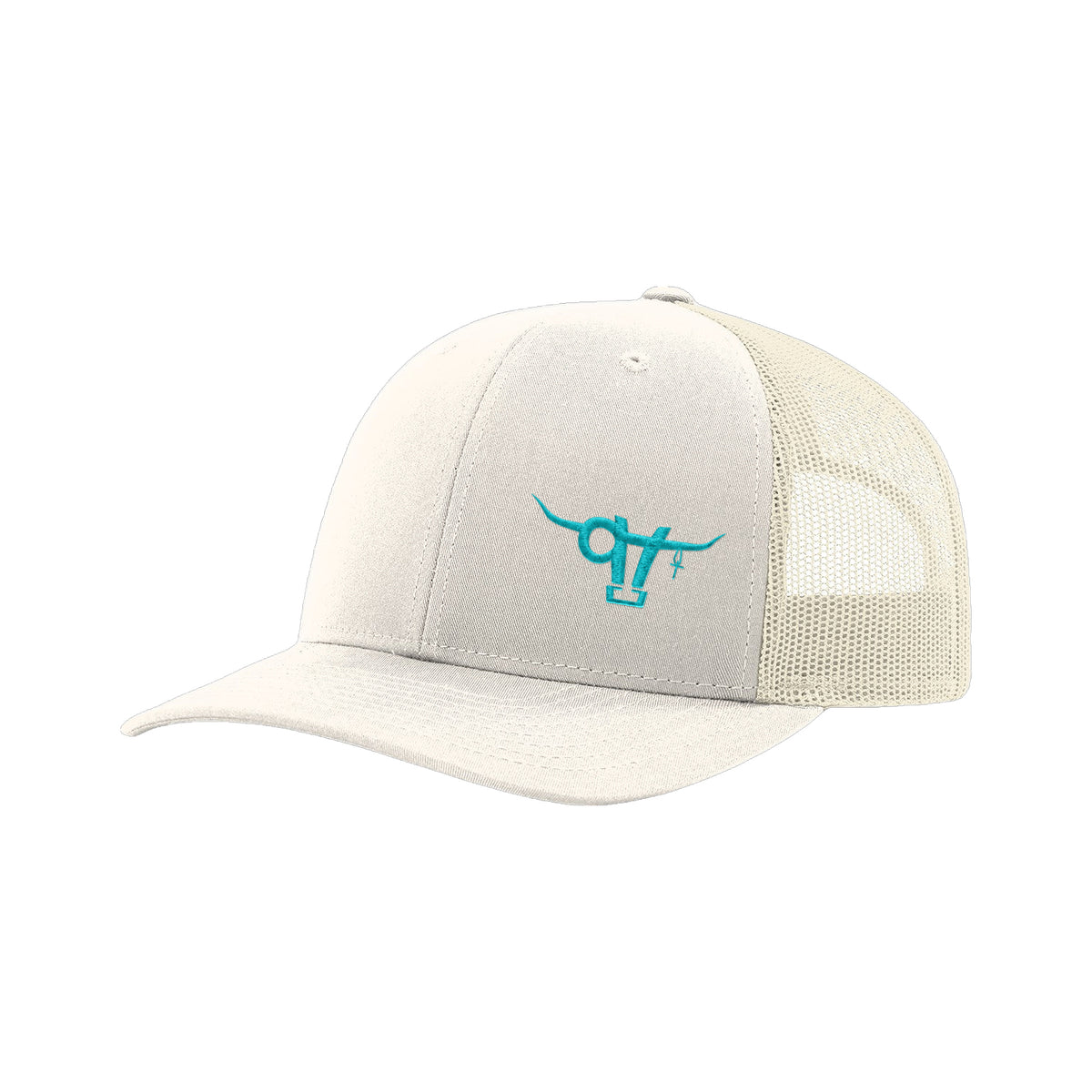SwingN9T Bull Richardson 112 Hat / Cream / Teal / angle on white