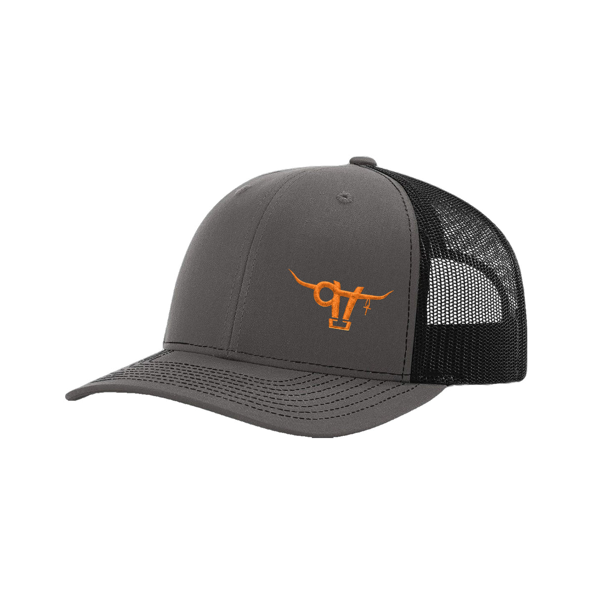 SwingN9T Bull Richardson 112 Hat / Charcoal/Black / Orange / angle on white